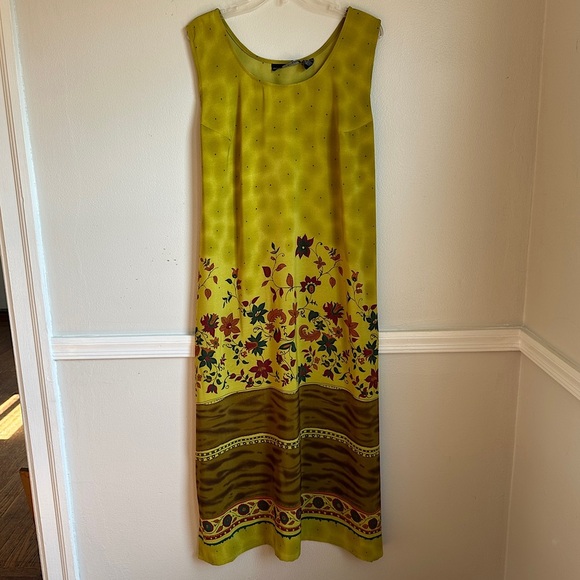 3/$20 💥 Mlle Gabriel Vintage Maxi Dress Chartreuse Floral Print w/ Cinched Waist - Picture 3 of 17